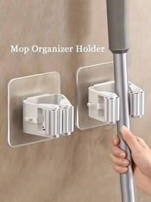 8 piezas Organizador de escobas montado en la pared de uso pesado con ganchos de bloqueo - Ahorro de espacio, sin necesidad de perforar, se adapta a escobas, trapeadores, cepillos - Excelente para garaje, baño, cocina, armario, dormitorio - Multicolor - Ver 2