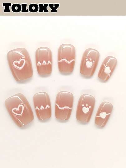 10pcs Handmade Press On Nails Short Nails Square Nails Tips Black Cute Hand-Painted With 3pcs Nail Art Tools Nail Glue Nail Supplies Fake Nails For Women And Girls To Party Travel Daily School Blend Gradient Hand-Painted Press On Nail Charms Press On Nails Short Fake Nails Nail Accessoriesnail Art