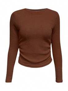 Women's Round - Neck Long - Sleeve Knit Top For Spring  Fall Casual, Shopping Wear - 咖啡色 - 查看 5