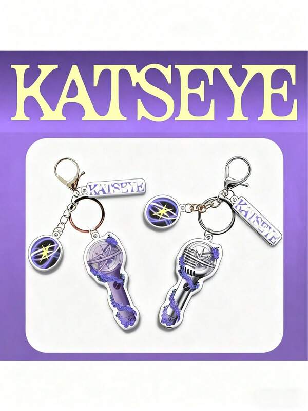 Katseya Cat-Eye Support Lamp Keychain Acrylic Pendant Three Pieces Set Keychain Cat Tongue Backpack Pendant, A Must-Have For Back-To-School Fans, Supports Collectible Peripheral High-Definition Photo Cards, Valentine's Day Gifts, Small Gifts