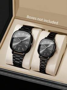 2 件/套时尚情侣简约表盘日历石英腕表，经典时尚精准（不含表盒）