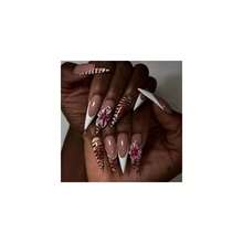 Stiletto Press On Nails Long Fake Nails Brown Glue On Nails 3d Texture Flower Handmade Acrylic Nails 24Pcs Coquette Almond False Nails Manicure French Tip Full Cover Stick On Nails - 多色25 - 查看 1