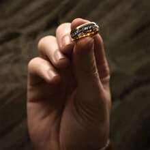 Gold Black Bottom Silver Foil Ring, 8mm Men's Ring, Stainless Steel Ring, Business Men's Ring, Anniversary Jewelry For Him - 金-7 - 查看 4