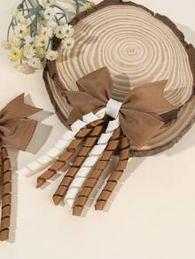 2pcs Brown Korker Hair Bows For Baby Girls Ombre Curly Korker Bow Alligator Clips Delicate Elegant Hair Clips Fall Winter Toddler Girl Bows Barrettes Kids Baby Hair Accessories