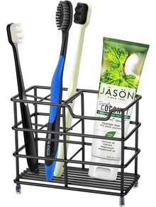 Toothbrush Holder For Bathrooms, 5 Slots Black Stainless Steel Modern Bathroom Organizer With Toothpaste Groove For Modern Home Sanitation Storage And Organizer