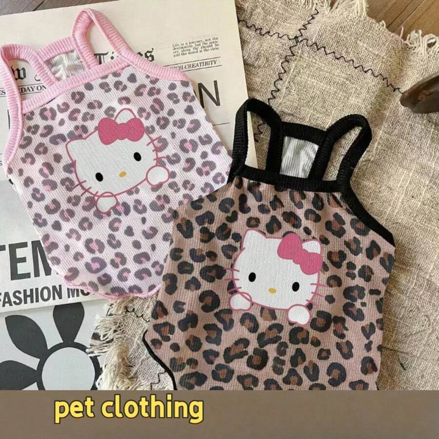 Sanrio Chaleco de gato de seda de hielo ligero de verano, anti-desprendimiento, transpirable, ropa fresca para mascotas, vestido con tirantes
