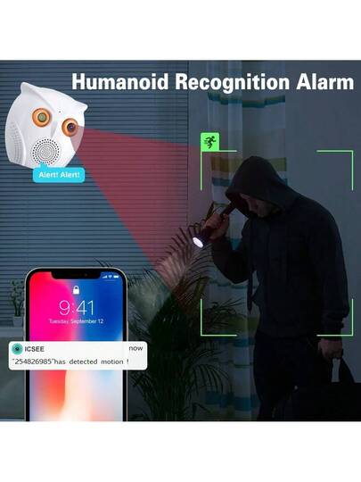 Owl Design WiFi Camera, Full HD Lens, Smart Home Security Camera, Two-Way Audio, Full-Color Night Vision, Motion Detectio, Cloud Storage/TF Card Storage, Home Monitor, Pet Monitor, Suitable For Indoor And Outdoor Use, ICSEE APP view 10