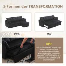 L-Shaped Sectional Sofa With Reversible Chaise Lounge, Modular Sectional Sofa With Storage Seats - Black + Velvet + 3 Seat - View 8