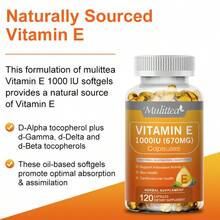 Vitamin E 670mg Capsules - 120 Capsules Per Bottle, 100% Gluten-Free & Dairy-Free, Supports Light Beige, Hair, Immune & Eye Health, Antioxidant For Heart Health & Cell Protection, Herbal Supplement, Allergen-Free Formula - 1Pack(120 Capsules) - 查看 5