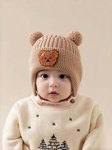 1 件新生儿针织帽，可爱婴儿无檐帽 - 卡其 - 查看 2