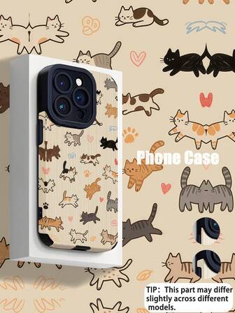 1 件可爱卡通猫条纹仿皮防摔防指纹防震手机壳，适用于苹果和各种型号