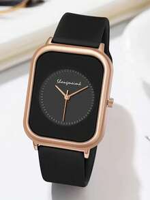 1 pieza Reloj de mujer elegante con esfera rectangular y cuarzo simple, con correa de silicona, adecuado para deportes y uso diario, color rojo - Rojo - Ver 5