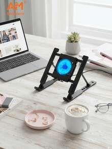 Adjustable Height Tablet & Laptop Stand With Cooling Blue LED Light, Ergonomic Neck - Friendly Design, Portable For Live Streaming, Study & Office, High - Quality Materials, Universal Device Holder
