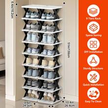 9/6 Layer Narrow Entrance Shoe Rack Plastic Vertical Shoe Storage Box, Space Saving, Independent Shoe Storage Rack, Shoe Storage Organizer, Shoe Holder, Tall Shoe Tower, Easy To Install, Corridor Storage Rack For Shoes, Clothes, Hats, Bags, Books, Home Accessories,Plastic Material, Consumables - White & Black - View 11
