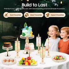 ZhdnBhnos 4 Pcs Silvery/10 Pcs Gold DNYSYSJ Round Crystal Cupcake Stand,Set Of 4 Pieces,Crystal Cake Pendants,Dessert Pastry Candy Display Plate, Metal Pedestal,Hanging Acrylic Crystals For Wedding Event,Birthday Party