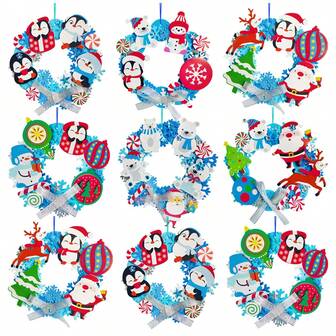 1 件冬季工艺品 DIY 圣诞雪花花环装饰艺术套装雪人圣诞老人泡沫贴纸适合儿童 DIY 玩具、圣诞袜派对礼物