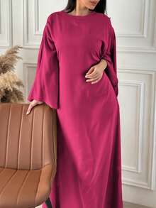 Unadoll Women's Pure Color Loose Waist Bat Sleeve Beach Vacation Graduation Season Colored Ding Robe Dress