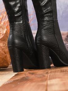 Plus Size Women's Fashion Knee-High Boots, High Heel Casual Zipper Boots For Autumn/Winter, Runway Show, Thick Heel Tall Boots, Black Boots