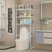 1 3-Layer Toilet Storage Cabinet - Space-Saving, Easy To Assemble Without Drilling, Suitable For Bathroom Supplies, With Anti-Rust Metal Frame And Plastic Partition, Perfect For Storing Toiletries, Towels And Decorations, Modern Bathroom Organizer; Durable Structure, Shower Basket - trắng - Xem 11