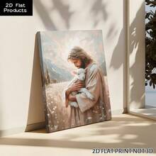 1pc Framed Canvas Wall Art Prints Poster, Jesus And Lamb Wall Art, Jesus The Good Shepherd Wall Decor, Religious Christian Canvas Painting, Bible Faith And Scripture Art Posters Canvas Print Painting For Living Room Bedroom Office Bathroom Dorm Home Decor, Ready To Hang, 2D Flat - 彩色 - 查看 2