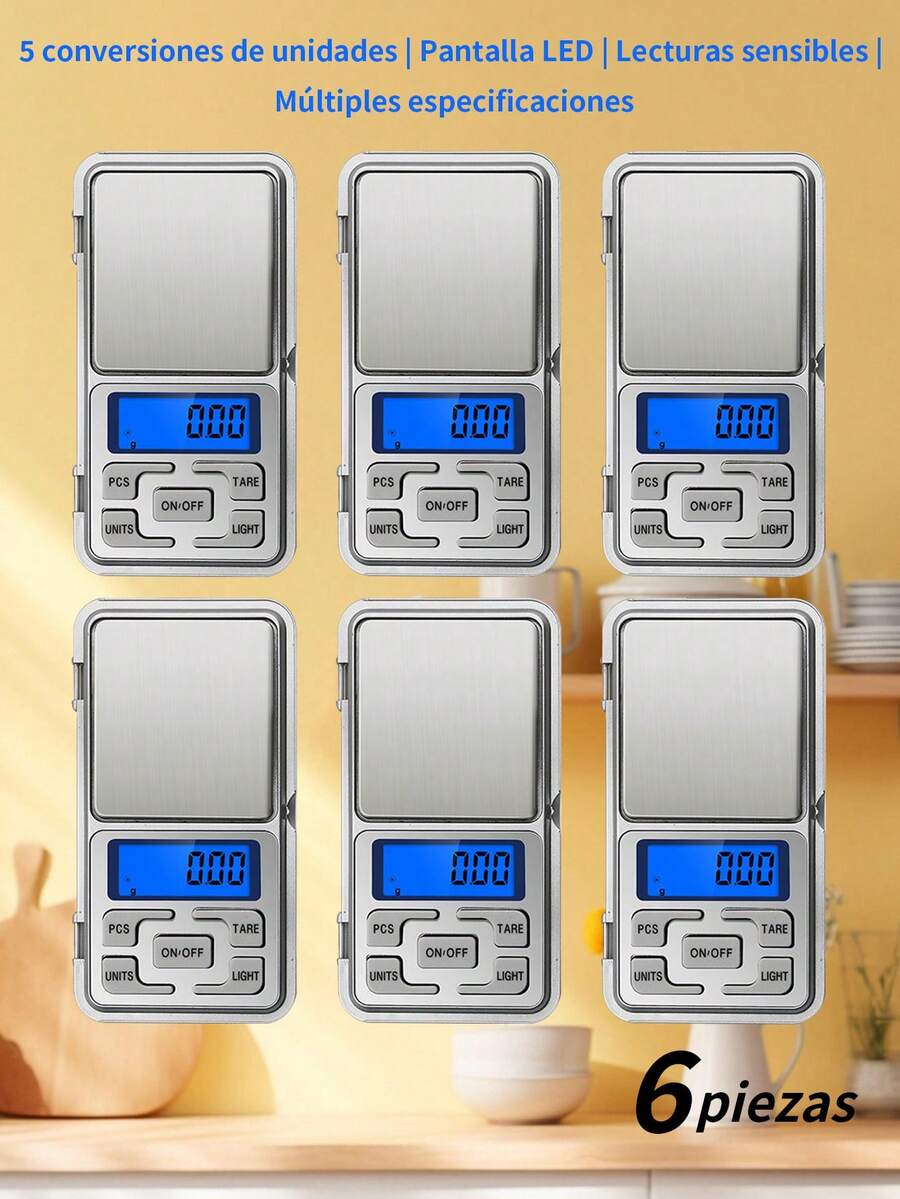 6 piezas Balanza Electrónica Dorada de Alta Precisión para Joyería, tapa extraíble, con función de conversión de unidad, báscula digital de joyas de 500g,0.01g, Balanzas Mini para Uso Doméstico con Escala en Gramos Precisa,báscula de bolsillo portátil g oz, pantalla LCD, báscula de alimentos, báscula de oro Con batería.