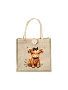 Bolso de mano con estampado de vaca de las tierras altas con lazo lindo, adecuado para compras y tomar fotos, bolso de lino, esencial de bolso de viaje, bolso de gran capacidad, bolso de compras, bolsa de almuerzo, bolso cruzado, etc., adecuado para mujeres, uso diario, citas, ocasiones especiales, vuelta al colegio, vacaciones, viajes, ir al trabajo, estudiantes, picnics, camping, supermercados, almacenamiento diario, regalos de Navidad, complementos de otoño e invierno, regalos perfectos de otoño