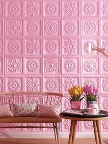 10/1pc 3D XPE Foam Material Retro Romantic Embossed Flower Pattern Wall Paper, Anti-Collision Foam Wall Stickers, Colorful, Easy-To-Clean, Self-Adhesive Crashproof Wall Sticker
