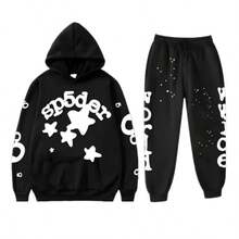 Casual Sports Hoodie Set - Star And Letter Art Print, Loose Fit, Combination For Daily Streetwear And Sports Outfits - 黑色 - 查看 1