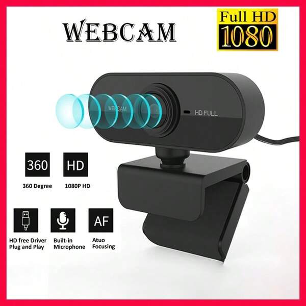 Webcam mini 1080P con micrófono - Plug and Play USB para PC, portátil y escritorio para videollamadas