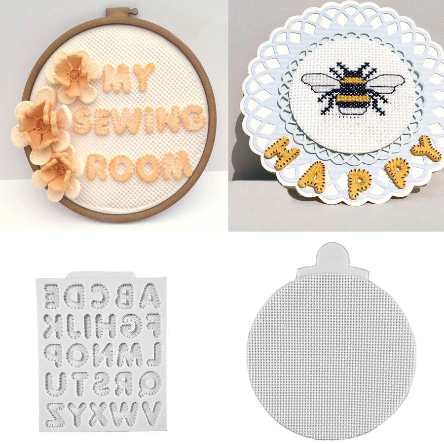 1 pieza Molde de silicona con textura de tela y fondo redondo en forma de letra, molde para caramelos de goma, herramienta para decorar pasteles, molde para chocolate, manualidades de azúcar, utensilio de cocina - Molde para gominolas y fondant - Gris Claro - Ver 1