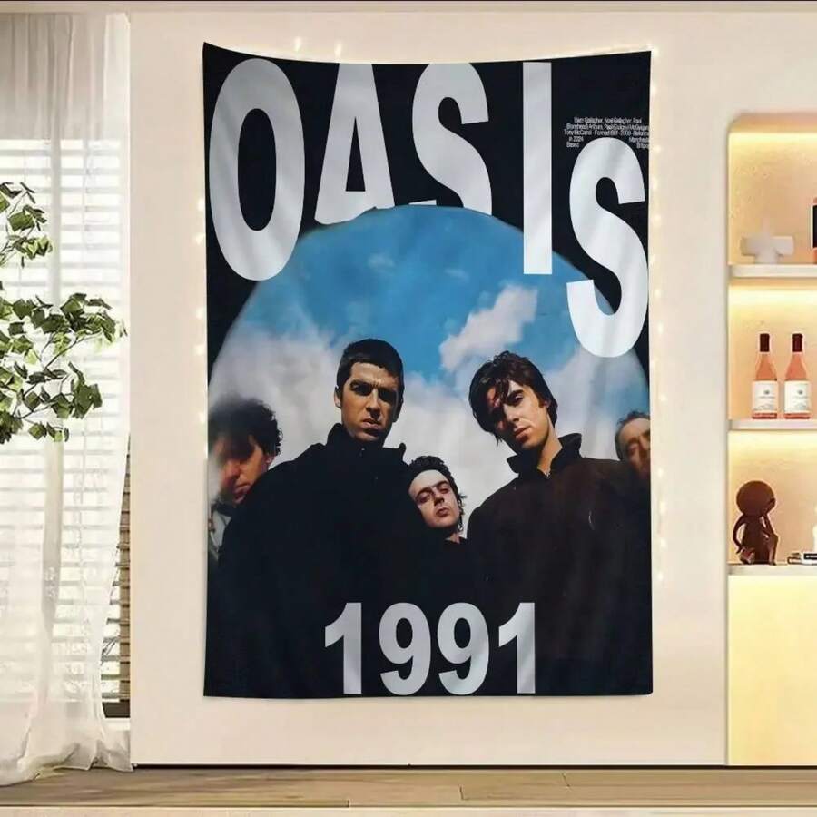 Cool O-Oasis Band Cartoon Tapestry Art Science Fiction Room Home Decor Wall Hanging Sheets - 彩色 - 查看 1