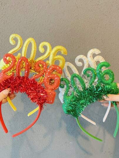 4pcs/Set 2026 New Year Tassel Headband, Party Headpiece For New Year's Eve, New Year Celebration, Photo Shoot,Gifts,Travel,Gifts For Women,Hair Stuff,Stocking Stuffers