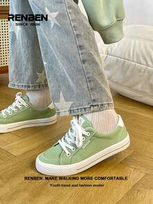 RENBEN 2025夏季新款硫化帆布鞋，女士时尚厚底休闲运动鞋（1双装） - 綠色 - 查看 3