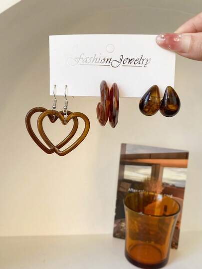 3 pares de pendientes de moda geométricos retro Y2K de acrílico exagerados, adecuados para mujeres, Día de la Madre, San Valentín, Navidad, Año Nuevo, uso diario