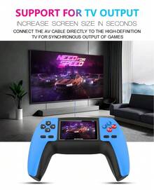 P5 Controller And Built-In Game Console With Screen, Rechargeable, Connected To TV, Two-Player Combat Handheld Console With 520 Retro Games - Blue - View 6