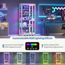 HWB Display Cabinet With Glass Doors, 71'' Tall Curio Cabinet With RGB Lights For Collectibles, LED Display Case With Removable Shelf For Book/Medal/Figure, White - 查看 3
