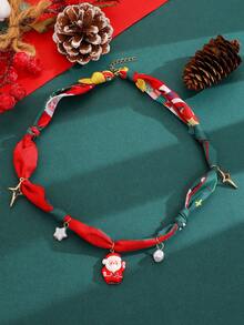 1pc Fashion Heart, Santa Claus, Reindeer, Gingerbread Man, Christmas Tree, Small Bell Pendant Women's Scarf Necklace, Creative Christmas Accessory Suitable For Parties And Decoration