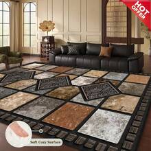 A Large-Area Multi-Color Checkered Devore Velvet Rug, With The Premium Version Crafted From High-Density Thickened Material. Adorned With Personalized Geometric Pattern Designs, This Luxurious Area Rug Perfectly Complements Various Home Decor Styles. Featuring A Machine-Washable Design For Easy Maintenance, Christmas Decor Kitchen Rug