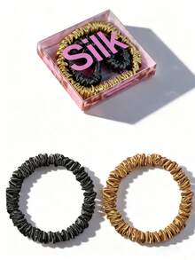 2 pièces Chouchous en soie de mûrier 100%, élastiques fins en soie de mûrier, ensemble de chouchous en soie de mûrier 22 momme pour femmes aux cheveux bouclés et fins, Srevela, porte-queue de cheval - Multicolore - Voir 41