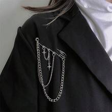 Cold Style Sweet Cross Star Brooch Female Fashion Suit Pin Accessories Chain Hip-Hop Niche Personality Pin , Versatile And Suitable For Formal Occasions - 銀色 - 查看 4