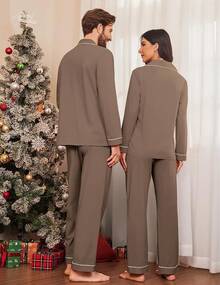 Couple Matching Pajamas 100% Cotton Long Sleeve Sleepwear Button Down Loungewear Pjs Set S-XXLhalloween - 棕色 - 查看 9