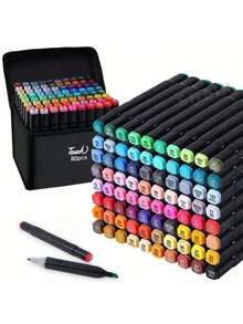 60/80 Colors Dual Tip Alcohol Based Marker Pens Set - Ideal For Artists And Students, Vibrant Sketch Markers With Broad And Fine Tips, Mother's Day Gift, Artist Painting Set | Vibrant Alcohol Markers | Alcohol-Based Ink - Multicolor - View 1