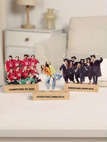 1 Stück personalisierte Acryl Foto Dekoration, individualisierte Acryl Foto Statue mit Holzsockel - angepasstes Familien-Porträt Display, Sockel mit individuell anpassbarem Text, klare Kunststoff Tisch-Aufstellung, Wohndekoration Erinnerungsstück, perfekt für Familienerinnerungen im Schlafzimmer, Wohnzimmer oder Büro, Foto Präsentationstafel