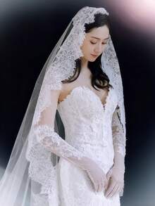 حجاب زفاف عروس بطول 3 أمتار مع ذيل، حجاب زفاف فاخر من الدانتيل بطراز قصر أنيق وفاخر للمناسبات الرسمية