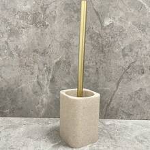 快速且易于使用天然米色砂岩和白色大理石状方形砂岩方形马桶刷架 - 米色 - 查看 3