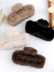 1pc Women's Large 13cm/5.11-Inch Mink Hair Acetate Hair Clip, Fashionable And Versatile, High-End Elegant And Simple Solid Color Hair Claws, Suitable For Daily Outings, Leisure, Parties, Commuting, Vacations, Face Washing, Makeup, Clothing Matching Summer Hair Clips, Hair Clutches, Hair Catchers, School Things, University Things Elegant Claw Clip Winter Hair Accessories