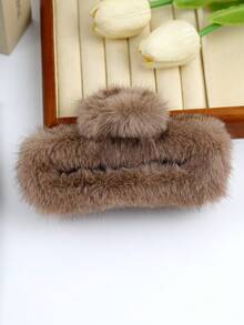 1pc Women's Large 13cm/5.11-Inch Mink Hair Acetate Hair Clip, Fashionable And Versatile, High-End Elegant And Simple Solid Color Hair Claws, Suitable For Daily Outings, Leisure, Parties, Commuting, Vacations, Face Washing, Makeup, Clothing Matching Summer Hair Clips, Hair Clutches, Hair Catchers, School Things, University Things Elegant Claw Clip Winter Hair Accessories