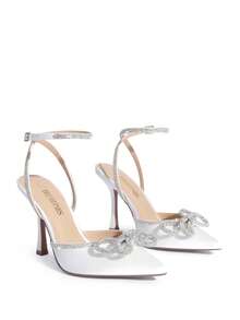 Women's Sexy Rhinestone Ankle Strap High Heels - Closed Toe Strappy Dress Pumps For Wedding, Bridal Party, Prom, And Evening Events - trắng - Xem 7