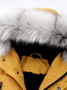 SOLOCOTE 男童加厚抓绒外套，可拆卸帽子，胸前拉链口袋，下摆口袋，防风防水，人造毛皮 - 黃色 - 查看 4