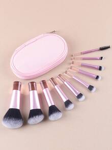 Set de 10 piezas de brochas de maquillaje clásicas de color rosa multifuncionales - Rosa - Ver 9